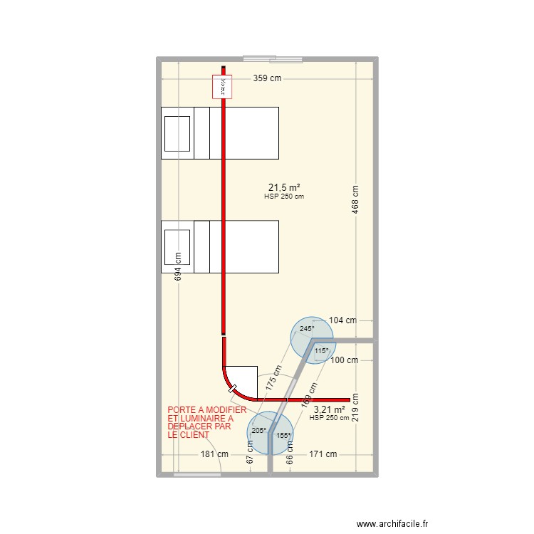 EHPAD DOUBLE  COURBE. Plan de 2 pièces et 25 m2