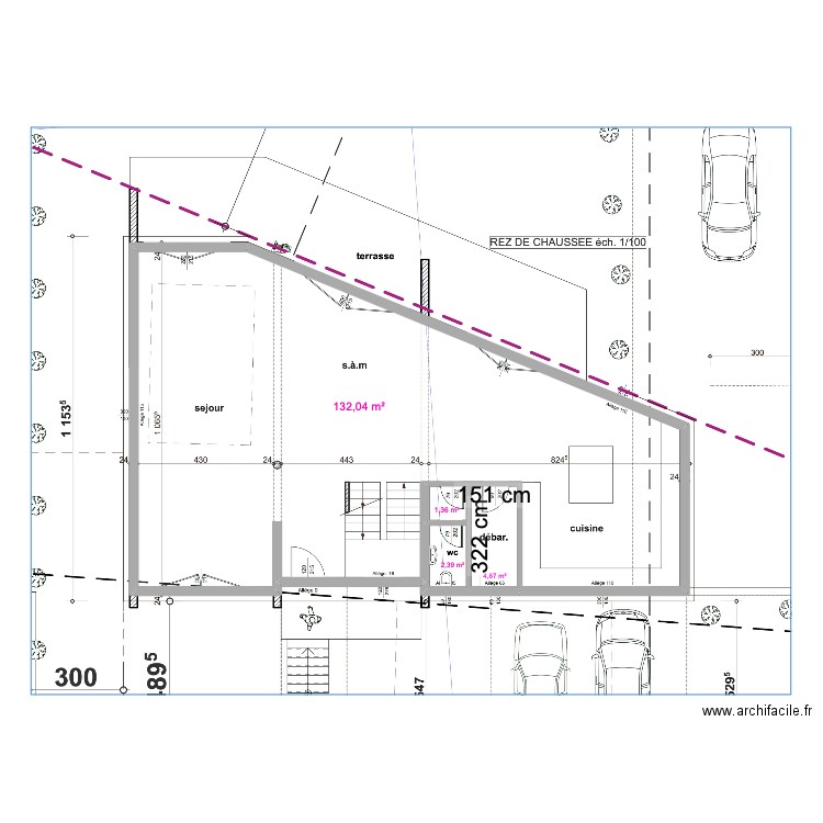 reichlange. Plan de 4 pièces et 141 m2