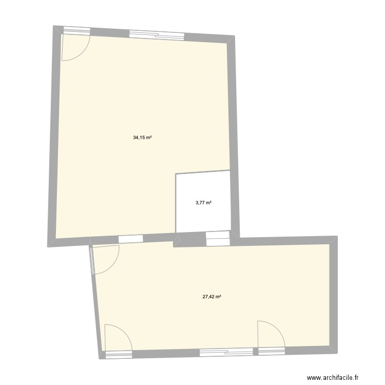 Rez de chaussée. Plan de 3 pièces et 69 m2