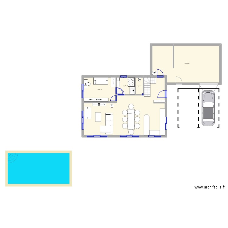 RDC PONCH 2. Plan de 5 pièces et 117 m2