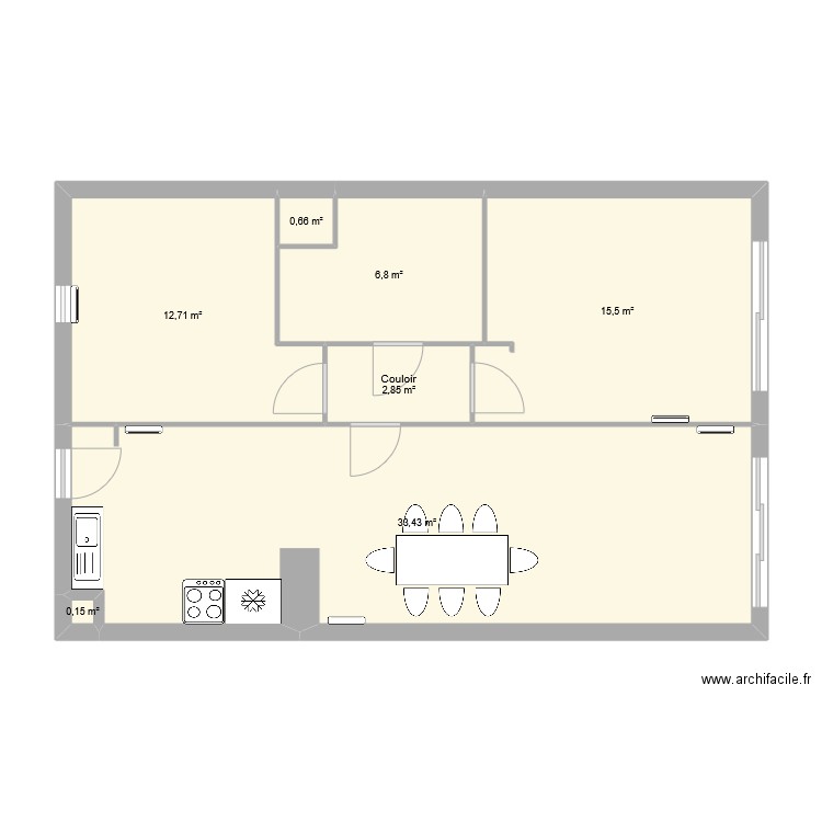 aab. Plan de 7 pièces et 72 m2