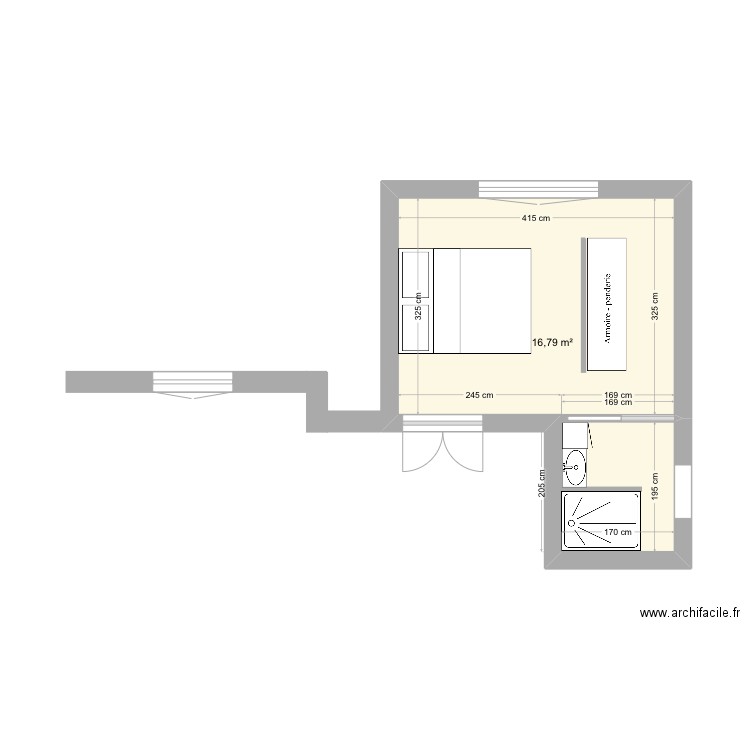 Chambre 2. Plan de 1 pièce et 17 m2