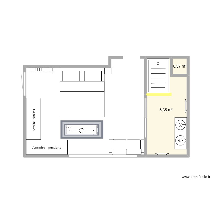 Suite parentale. Plan de 2 pièces et 6 m2