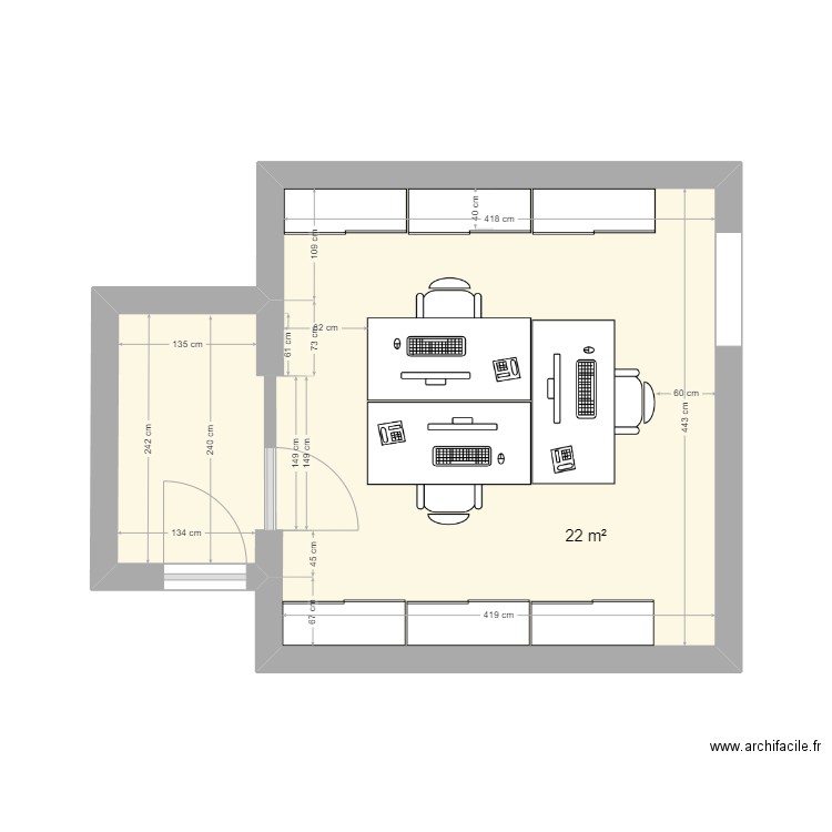 bureau responsable V2. Plan de 1 pièce et 22 m2