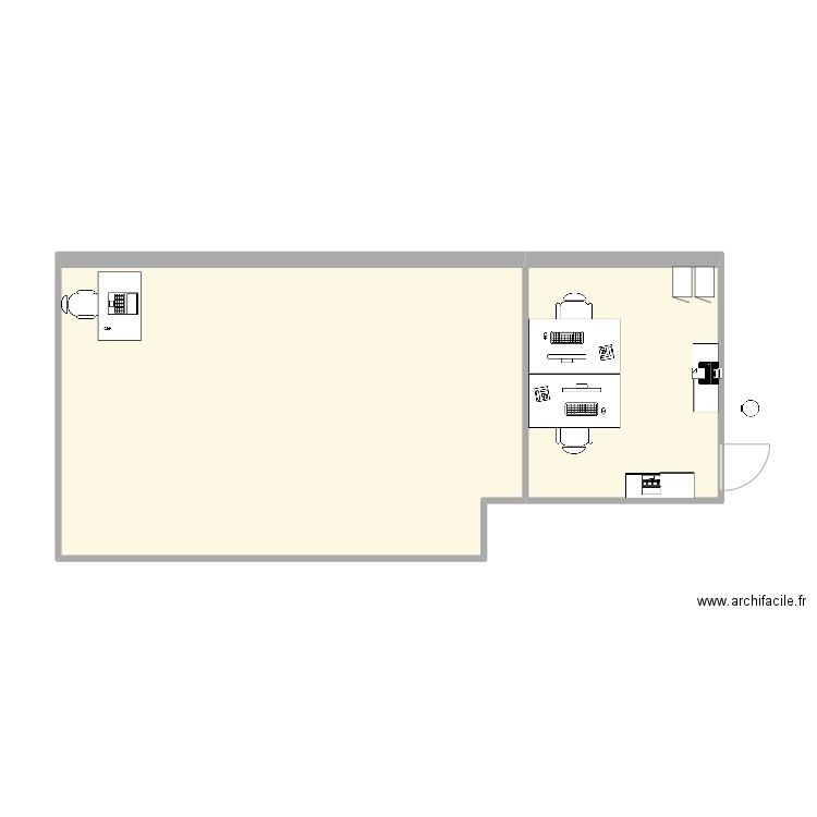 Aménagement dalle transstockeur Version surface réduite ave porte simple  double-porte. Plan de 2 pièces et 52 m2