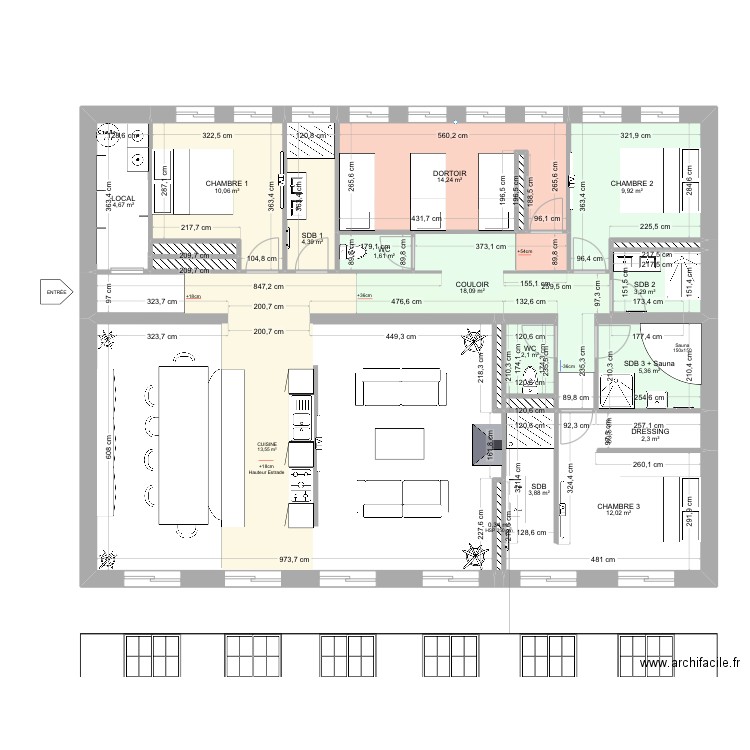 Février Lou Bercail. Plan de 21 pièces et 155 m2