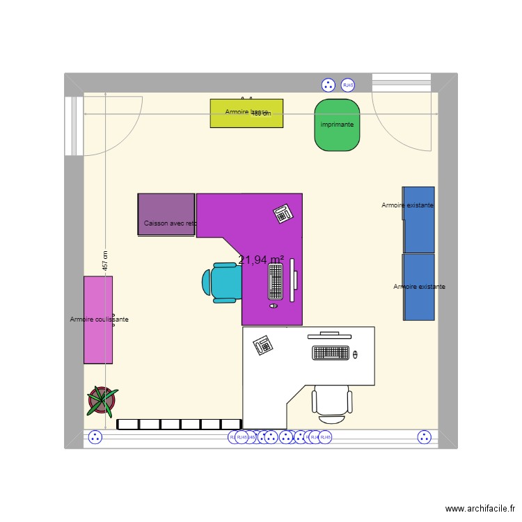 bureau sandrine. Plan de 1 pièce et 22 m2