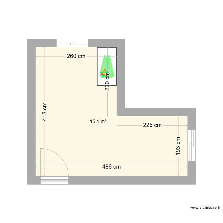 chambre bb. Plan de 1 pièce et 15 m2