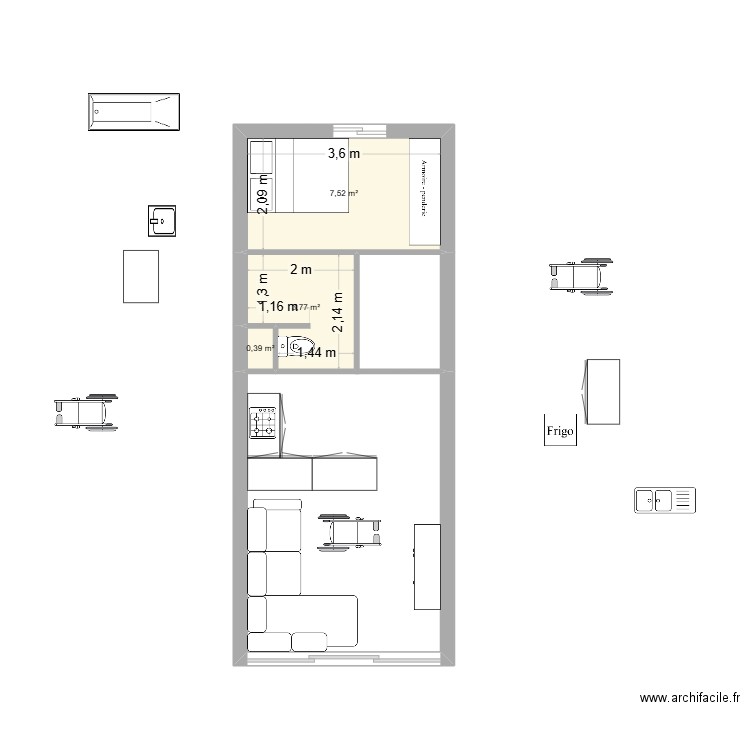 tata3. Plan de 3 pièces et 12 m2