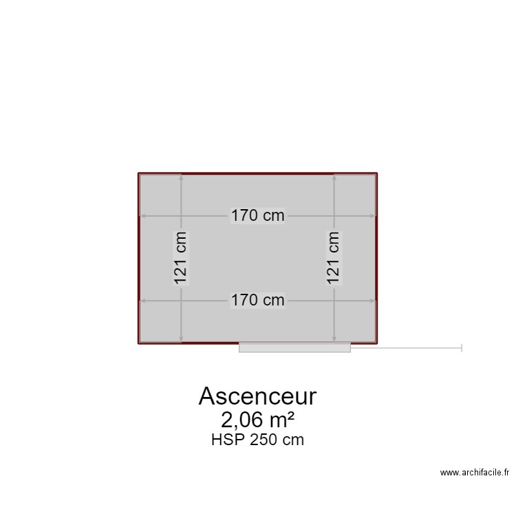 ascenceur. Plan de 1 pièce et 2 m2