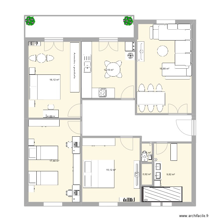 clara. Plan de 8 pièces et 92 m2