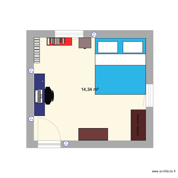 Plan de base / Chambre. Plan de 1 pièce et 14 m2