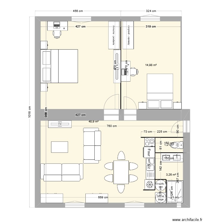 Gabriel peri calque. Plan de 4 pièces et 68 m2