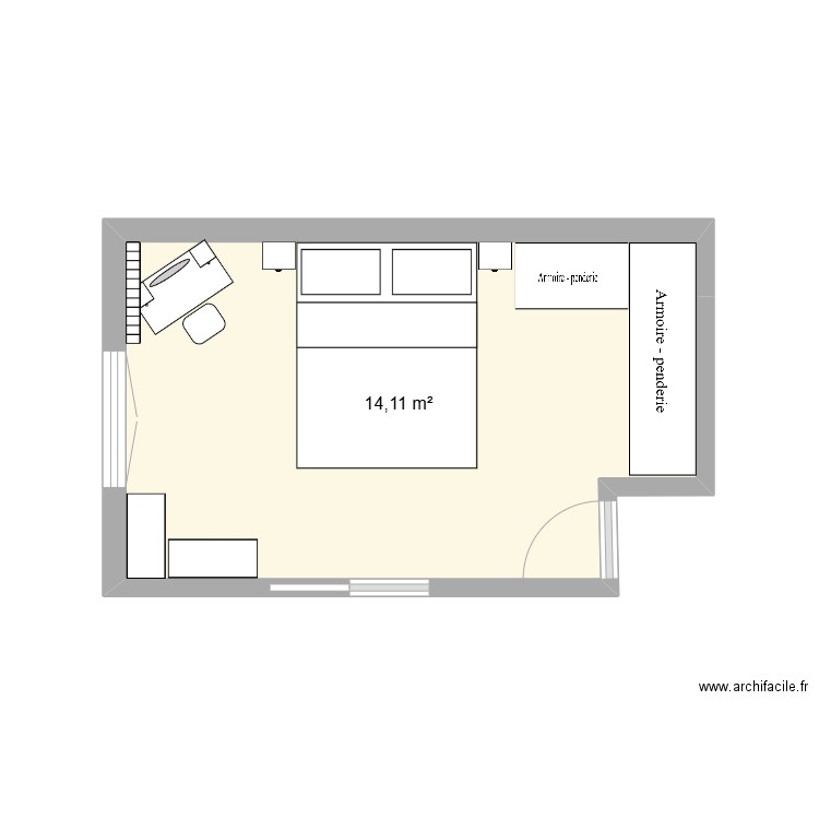 plan nouvelle chambre . Plan de 1 pièce et 14 m2