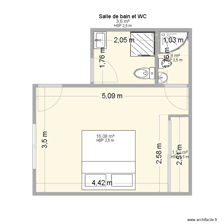 plan WC lyazud. Plan de 4 pièces et 23 m2