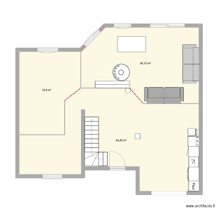 Plan du rez de chaussée MAL de LATTRE. Plan de 3 pièces et 83 m2