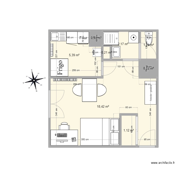 T1 bois perrin. Plan de 8 pièces et 29 m2