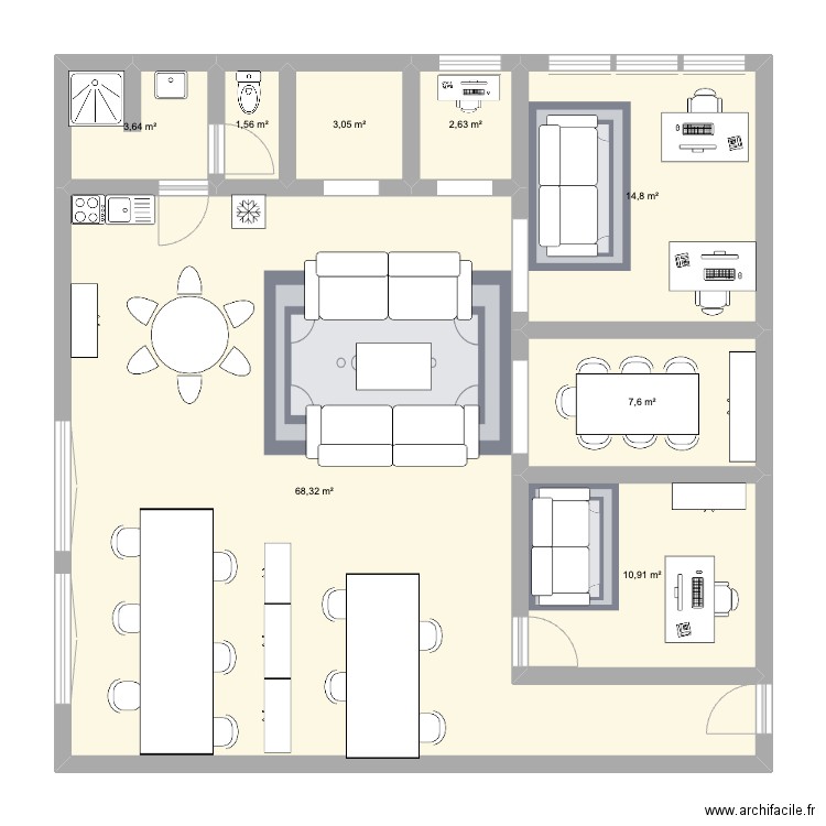 buro. Plan de 8 pièces et 113 m2