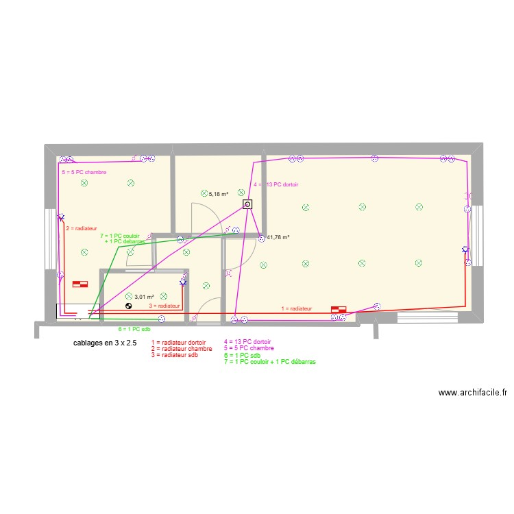 ext_elec_PC_radiateur_v2. Plan de 3 pièces et 50 m2