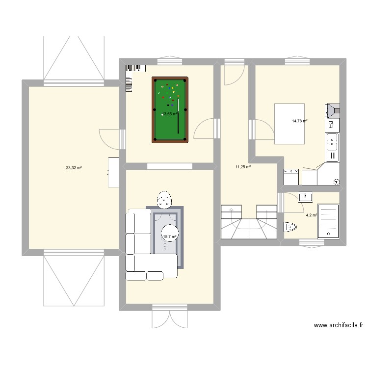 Maison Kerity RDC. Plan de 6 pièces et 86 m2