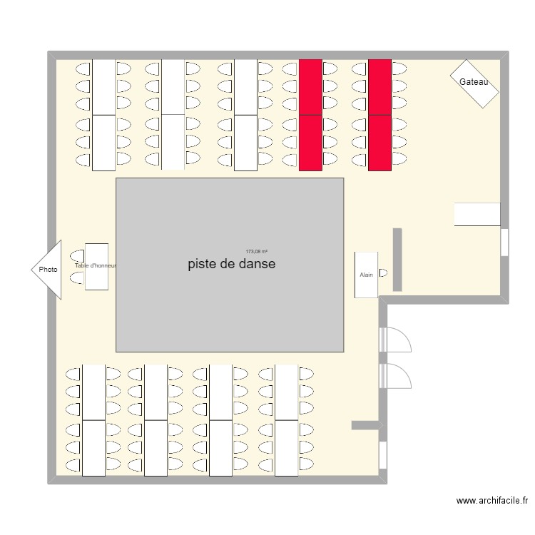 salle mariage. Plan de 1 pièce et 173 m2