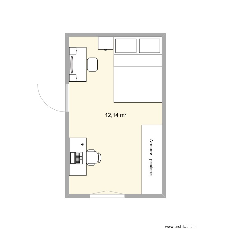 Chambre Romane. Plan de 1 pièce et 12 m2