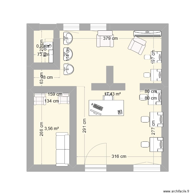 fort'hair. Plan de 3 pièces et 22 m2