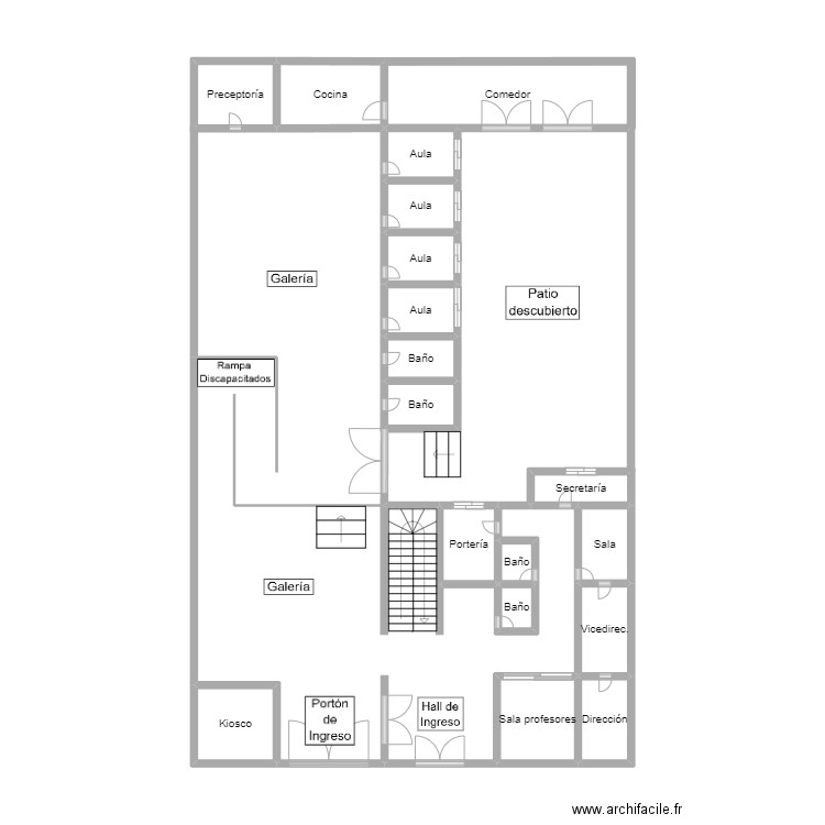 Planta escuela. Plan de 18 pièces et 20 m2