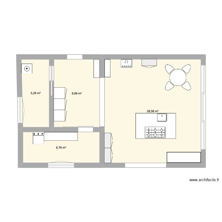 Projet cuisine. Plan de 4 pièces et 50 m2