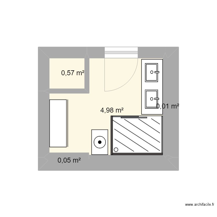 Salle de bains. Plan de 4 pièces et 6 m2