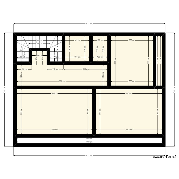 Similation 48727805 10mx7.5m. Plan de 9 pièces et 60 m2