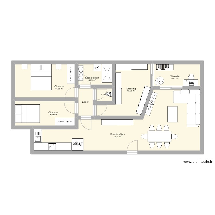 Appart v2. Plan de 8 pièces et 81 m2