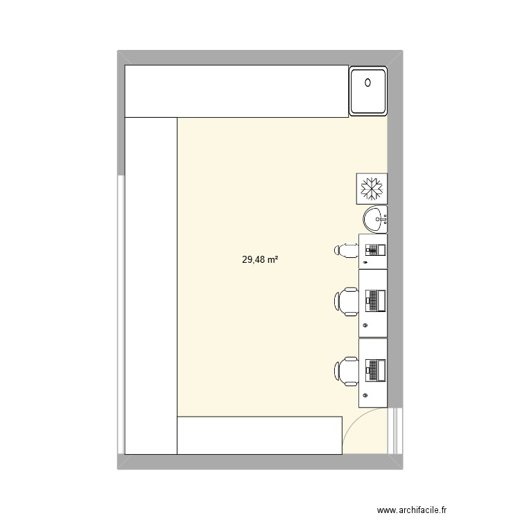 bureau. Plan de 1 pièce et 29 m2