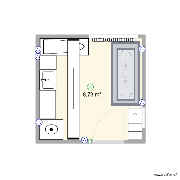 Buanderie. Plan de 1 pièce et 9 m2