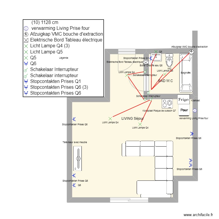 Coxyde. Plan de 2 pièces et 40 m2