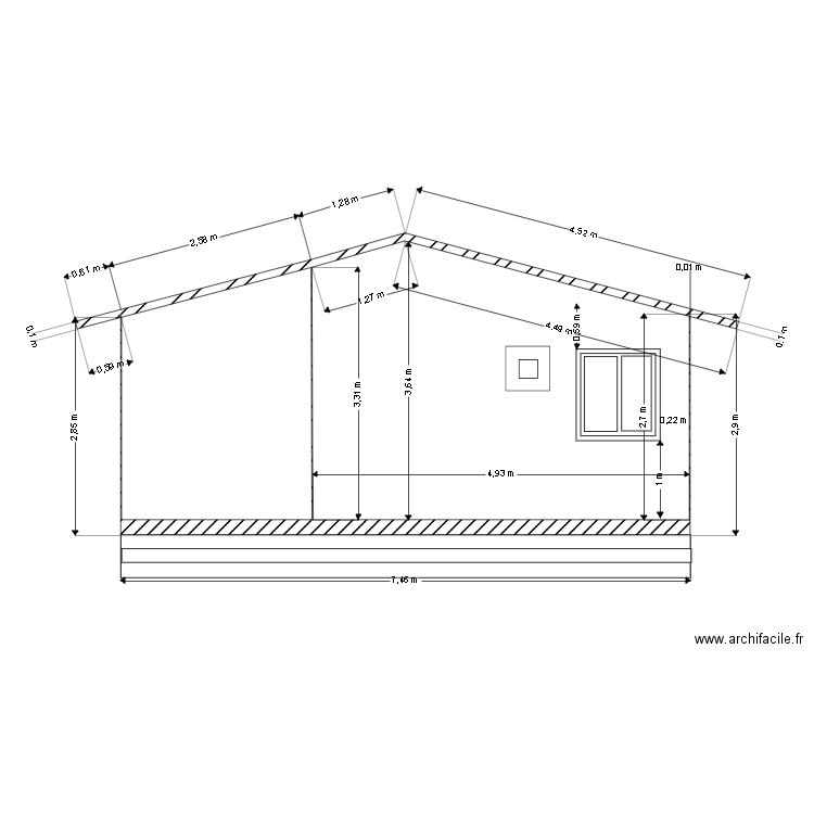 Façade Nor est maison. Plan de 1 pièce et 7 m2