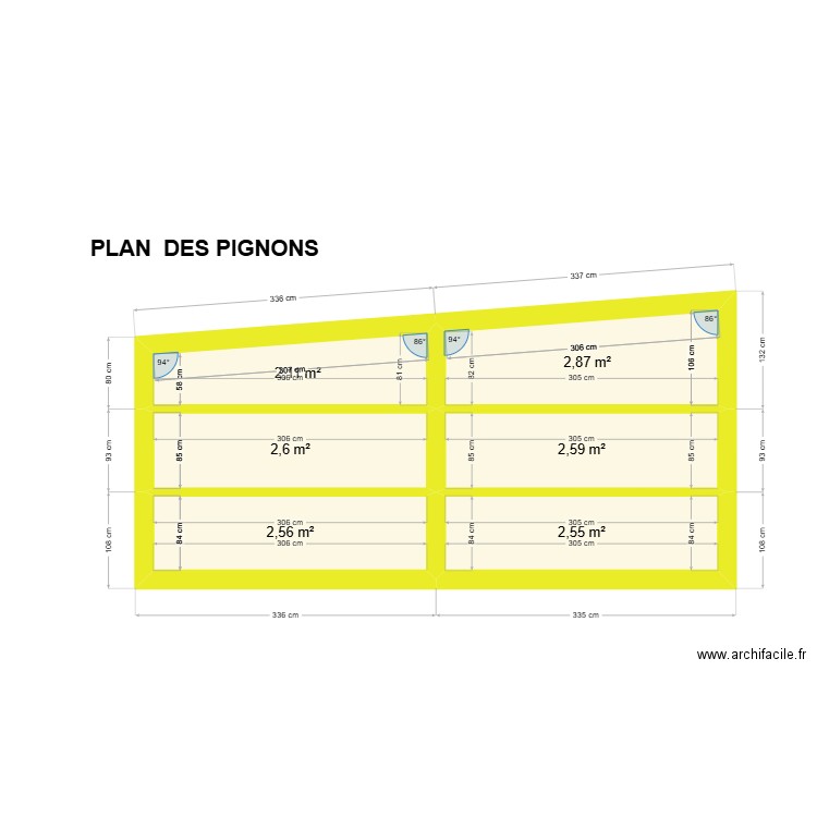 Pignon . Plan de 6 pièces et 15 m2