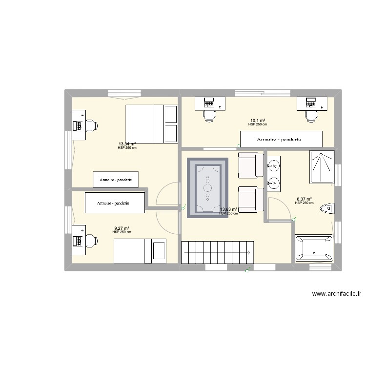 REZ SUPERIEUR INTERIEUR. Plan de 6 pièces et 57 m2