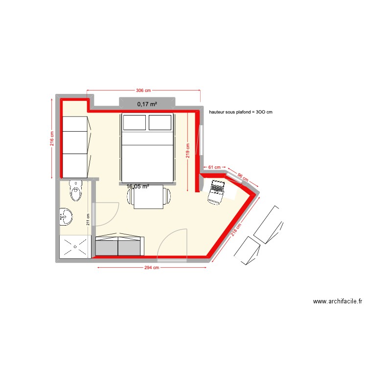 studio Flammarion avec isolation thermique. Plan de 2 pièces et 16 m2