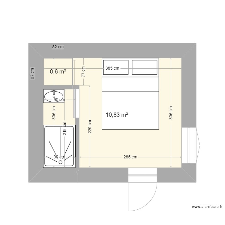 chambre supplementaire. Plan de 2 pièces et 11 m2