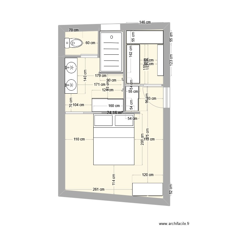 chambre amélie. Plan de 1 pièce et 24 m2