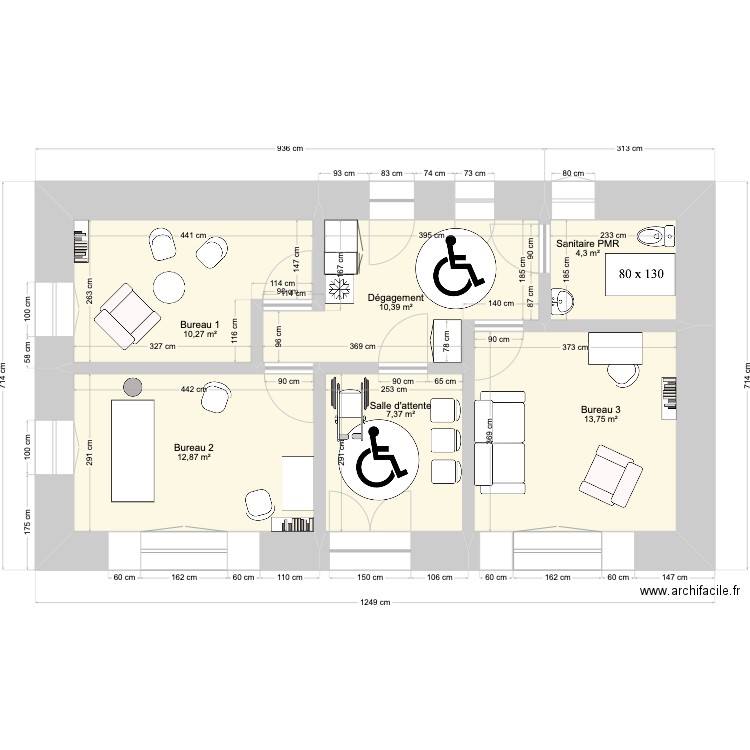 Centre de soins cotes devis. Plan de 6 pièces et 59 m2