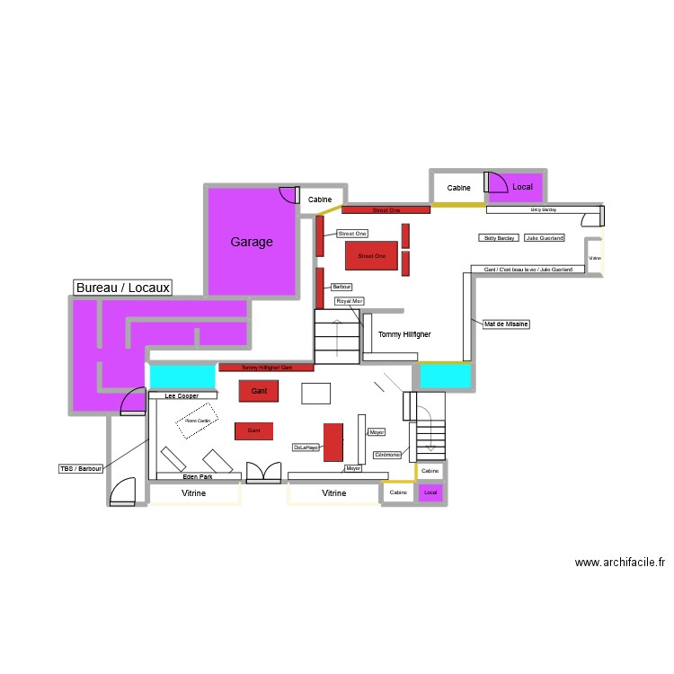 Magasin. Plan de 15 pièces et 9 m2