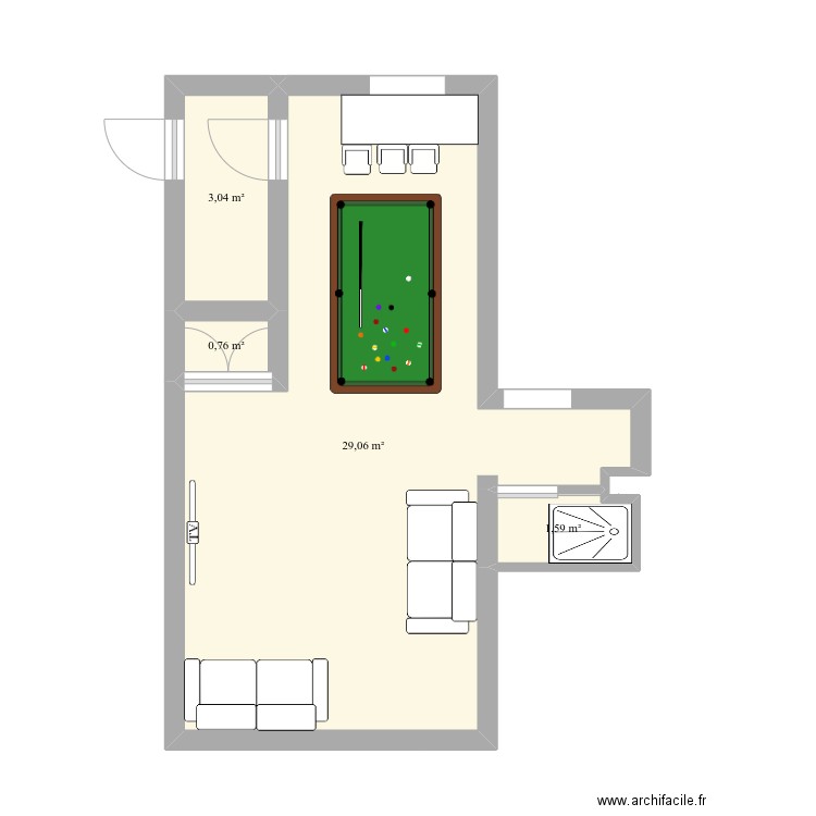 Studio setive. Plan de 4 pièces et 34 m2