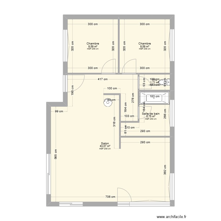 Letendart. Plan de 5 pièces et 70 m2