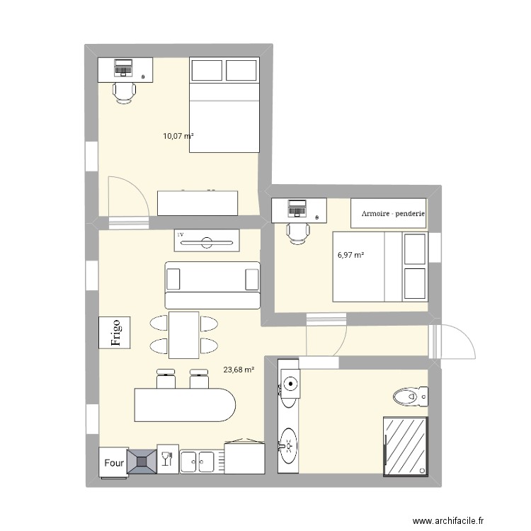 Appartement. Plan de 3 pièces et 41 m2