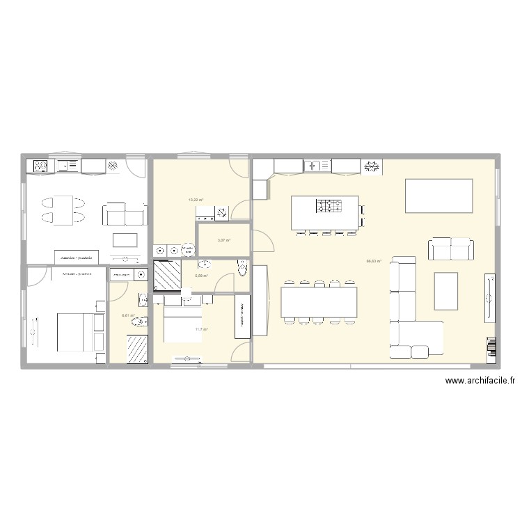 hua tanon. Plan de 6 pièces et 127 m2