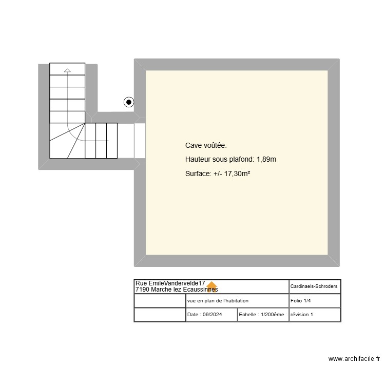 Plan Niveau -1 : Cave. Plan de 1 pièce et 17 m2