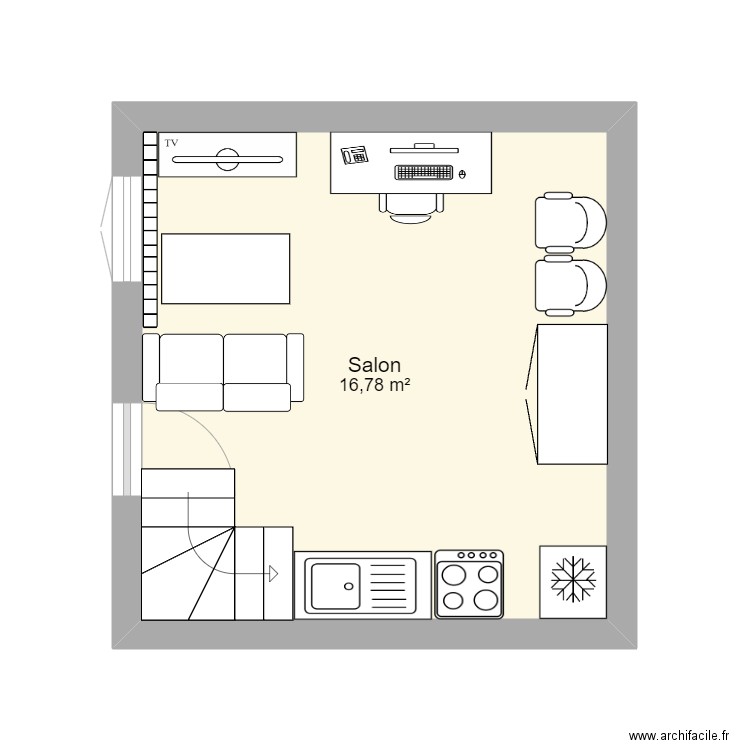 Actuel. Plan de 1 pièce et 17 m2