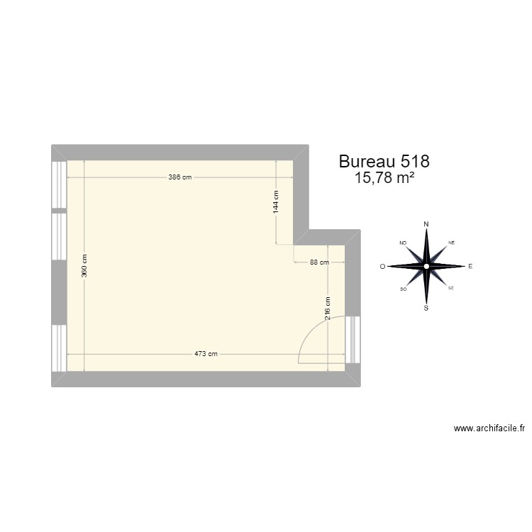 Bureau 518. Plan de 1 pièce et 16 m2